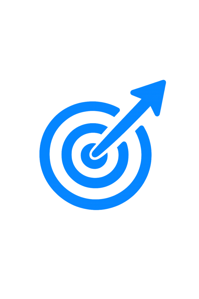 Blue target icon with arrow representing strategic direction and clearer messaging.