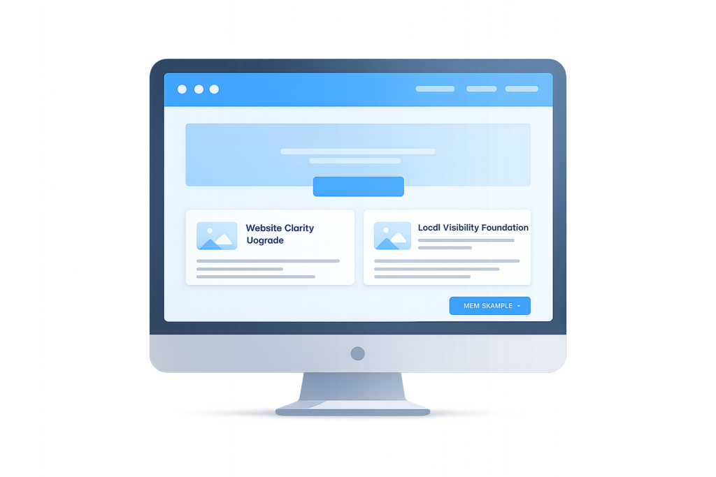 SEO illustration showing search engine optimization, local visibility improvements, and website ranking growth.