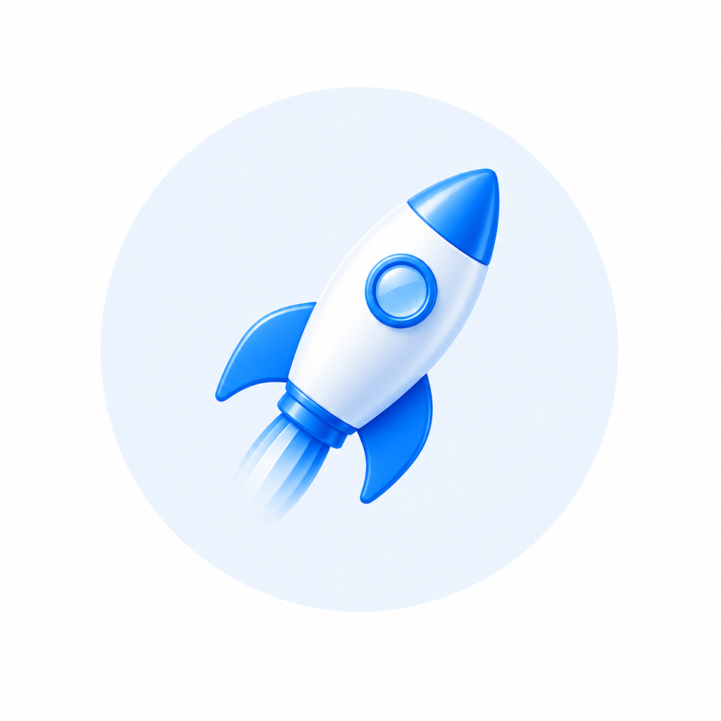 Glossy blue rocket icon representing business growth and website acceleration.