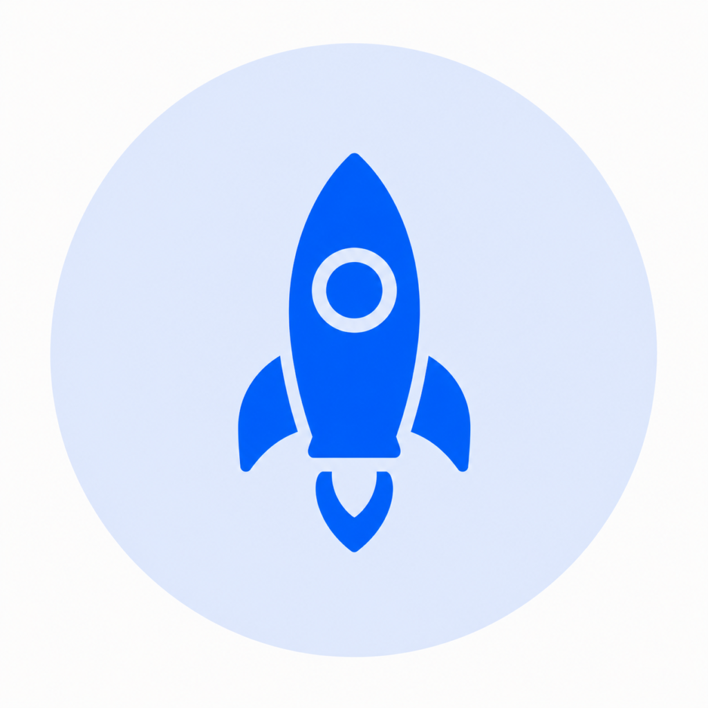 Blue rocket accelerate icon inside a light blue circle