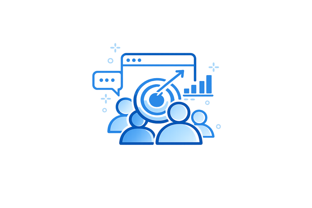 Blue audience research and customer targeting icon
