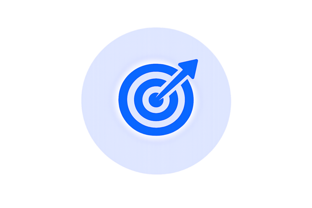 Blue target and arrow icon inside a light blue circle