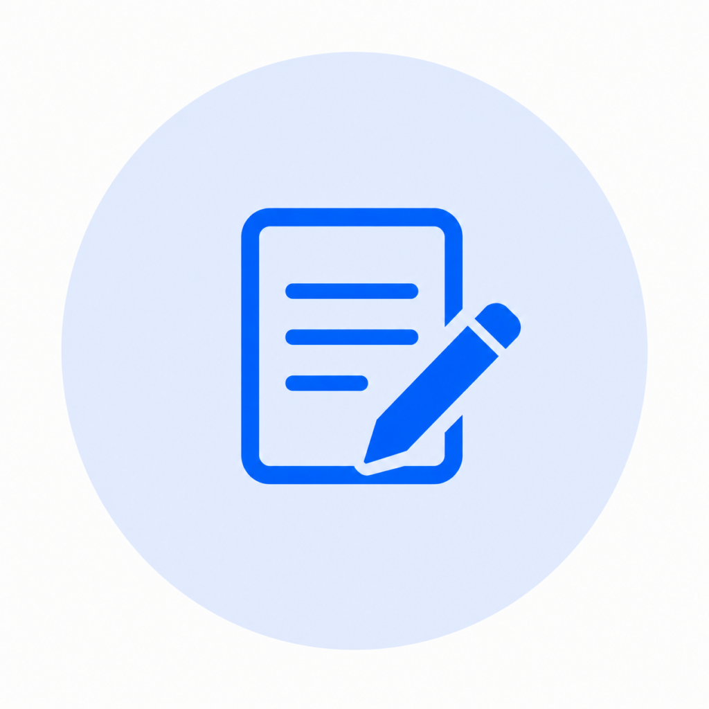 Blue document and pencil icon representing SEO content optimization.
