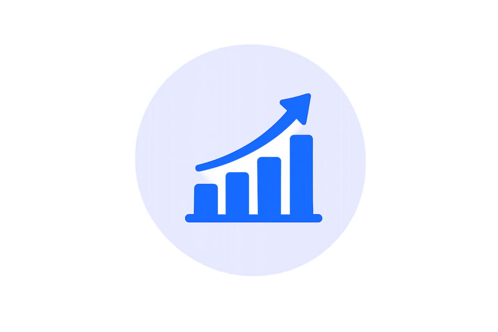 Blue business growth chart icon inside a light blue circle