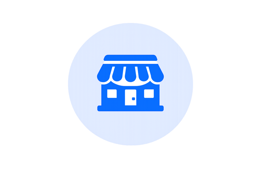Blue local business storefront icon inside a light blue circle