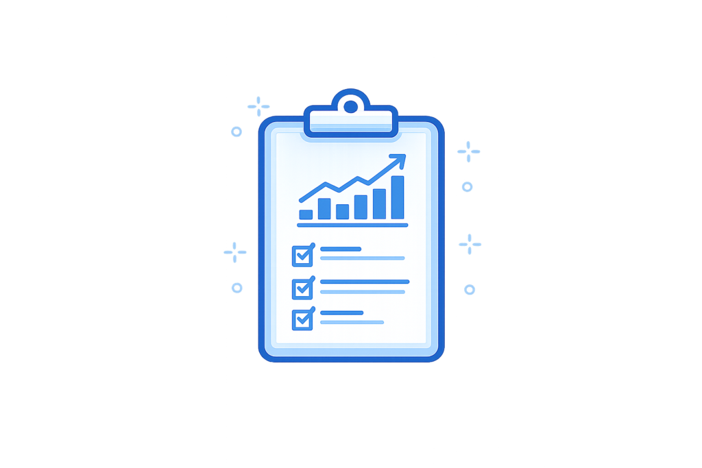Blue marketing audit clipboard and analytics icon