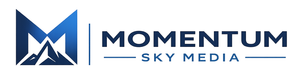 Momentum Sky Media horizontal logo with mountain M icon
