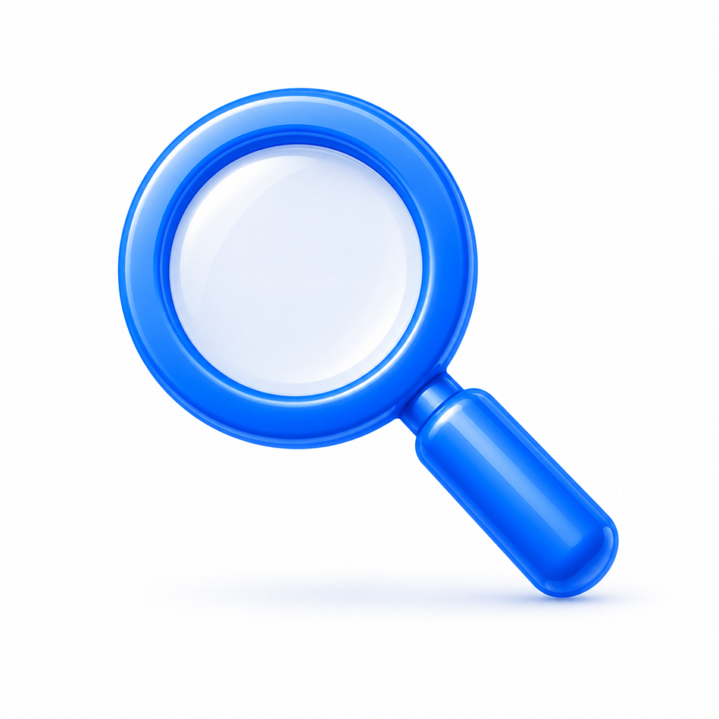 Glossy blue magnifying glass representing local keyword research