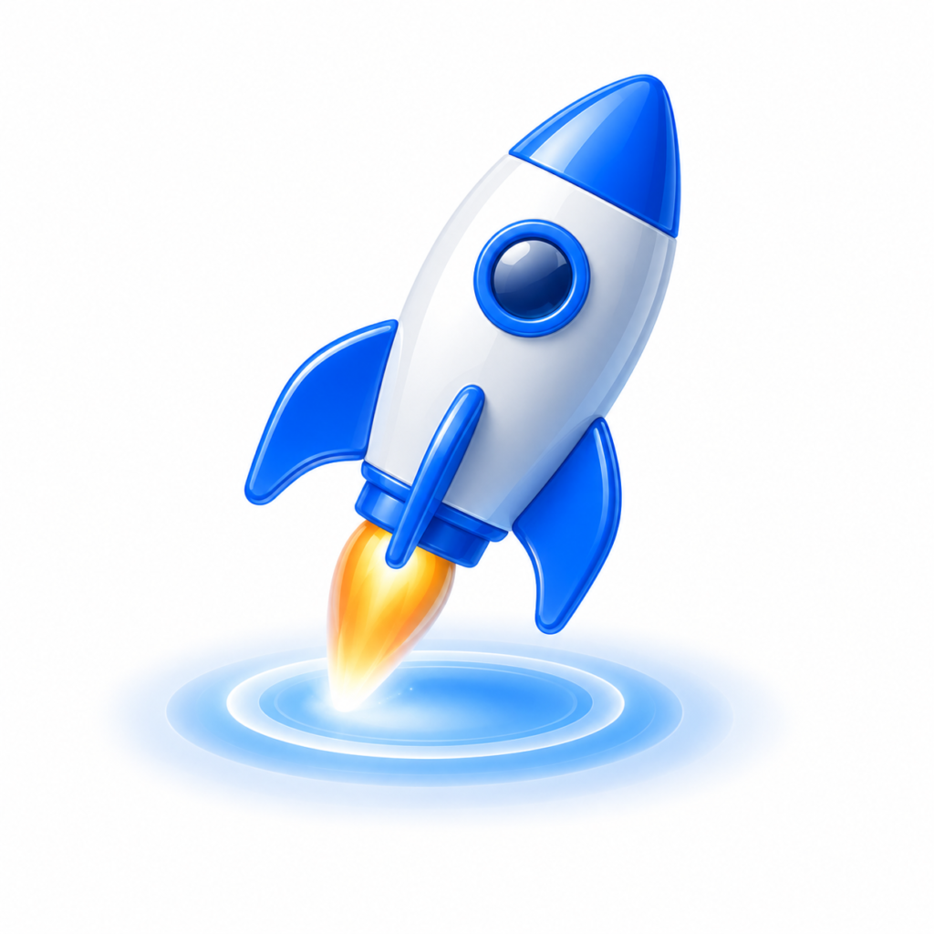 Glossy blue rocket representing local SEO growth