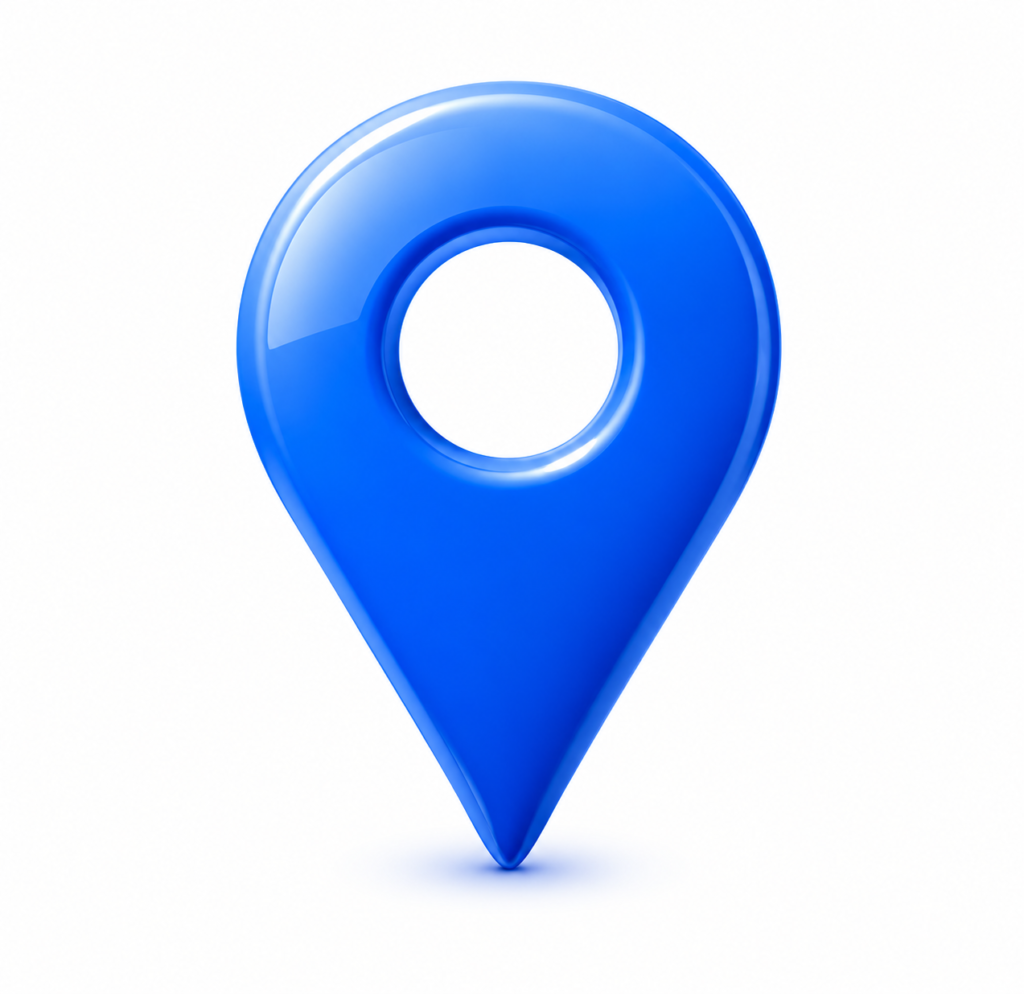Glossy blue map pin representing local SEO visibility by Momentum Sky Media