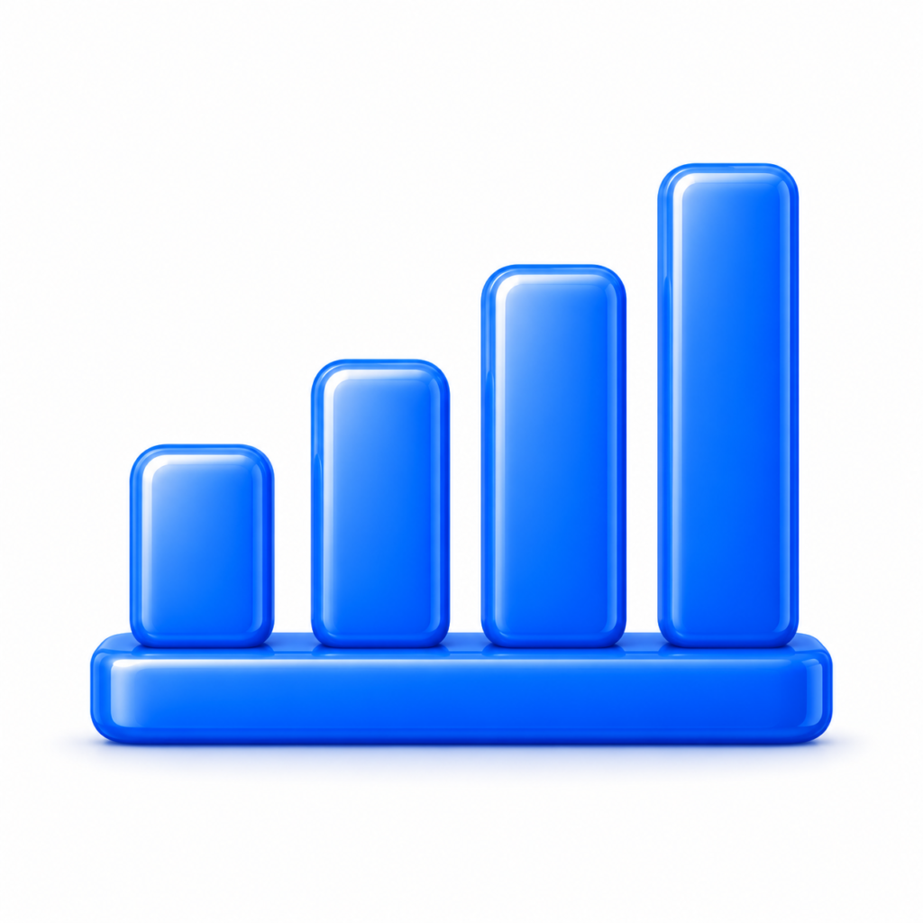 Glossy blue bar chart representing local SEO performance tracking