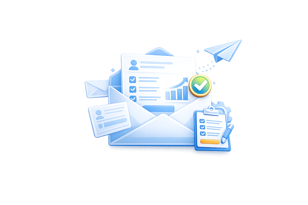 Personalized website audit report illustration showing recommendations, performance insights, and actionable findings.