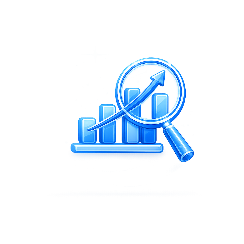 Glossy blue analytics icon representing website performance tracking and business insights.