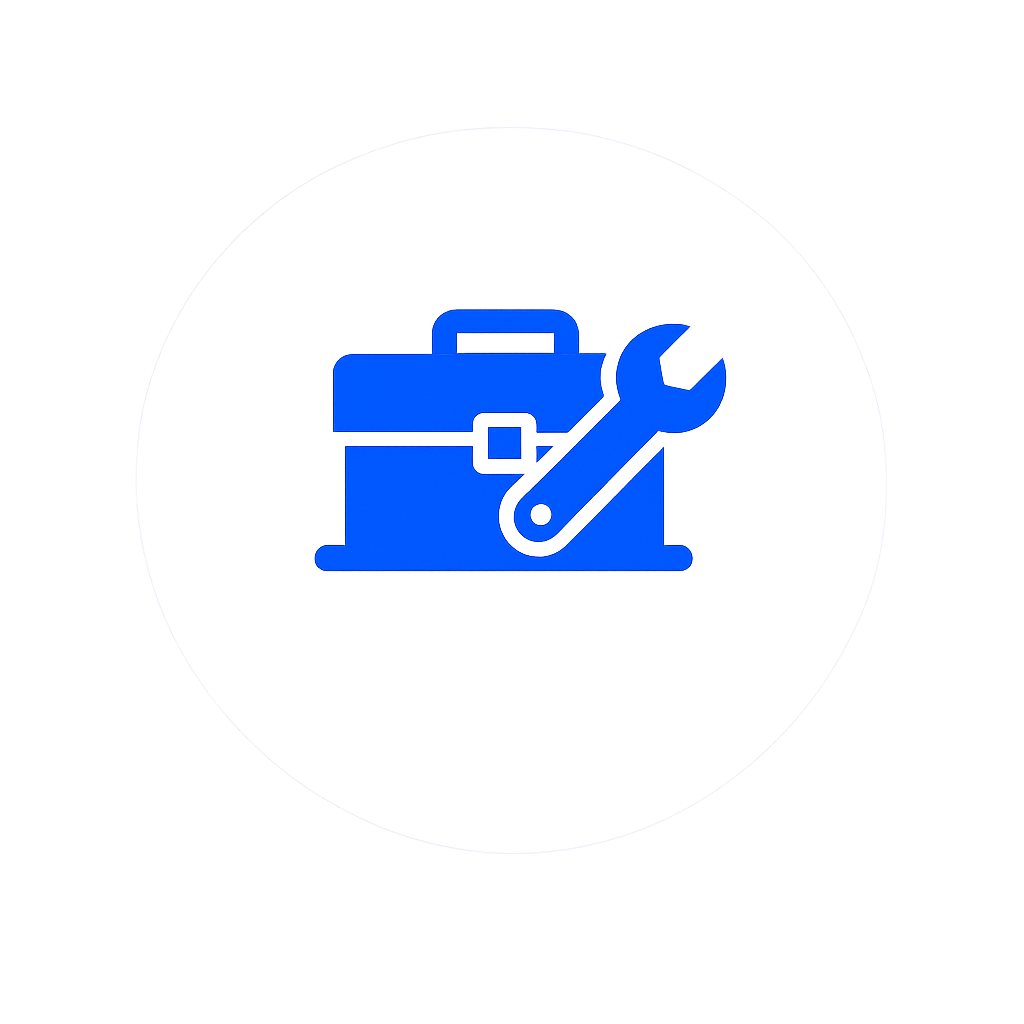 Blue briefcase and wrench icon representing SEO for service-based businesses.