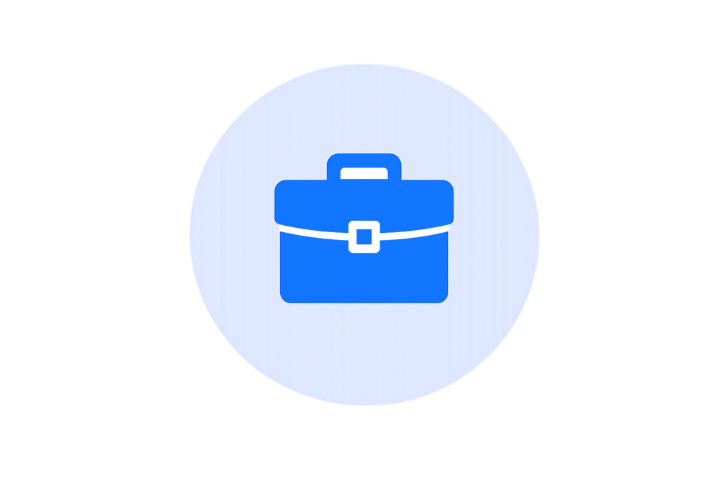 Blue service company briefcase icon inside a light blue circle