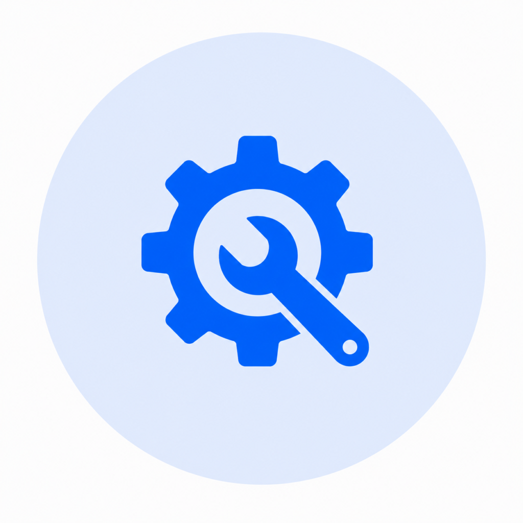 Blue gear and wrench icon representing technical SEO improvements.